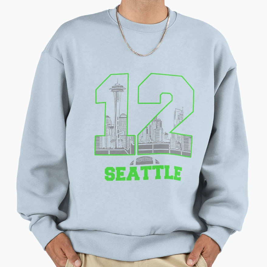 12 Seattle Sweatshirt - Trendy Graphic for Adults - T-Shirt, Sweatshirt, Hoodie