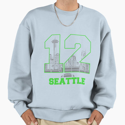 12 Seattle Sweatshirt - Trendy Graphic for Adults - T-Shirt, Sweatshirt, Hoodie