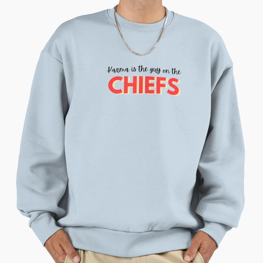 Karma Is Guy Chiefs 2 Sweatshirt - Minimalist Print for Adults - T-Shirt, Sweatshirt, Hoodie