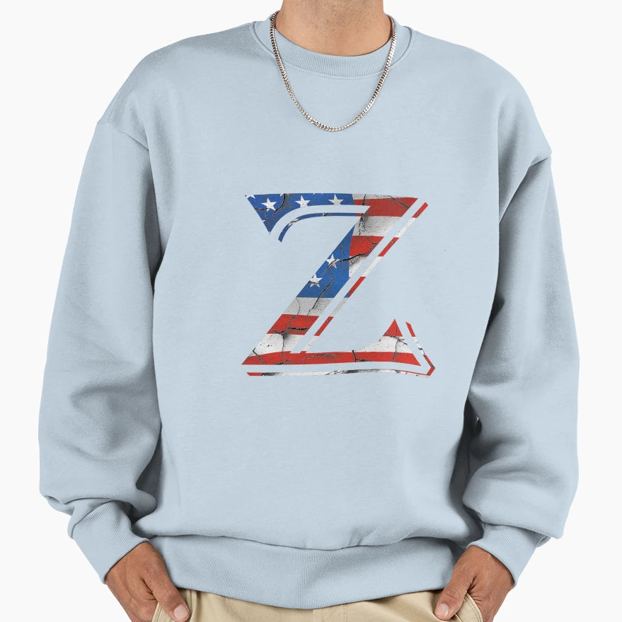 Letter Z Usa Flag Patriotic Wink Sweatshirt - Fun Novelty Design Unisex - T-Shirt, Sweatshirt, Hoodie