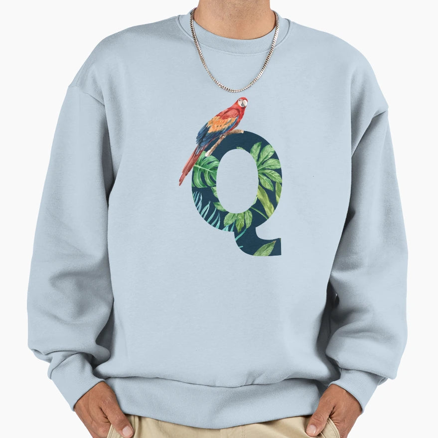 Tropical Background Floral Letter Q Sweatshirt - Unique Graphic for Adults - T-Shirt, Sweatshirt, Hoodie