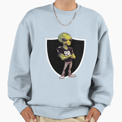 Alien Wearing 98 Raider Jersey Sweatshirt - Casual Everyday Wear Men Women - T-Shirt, Sweatshirt, Hoodie