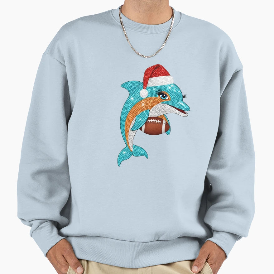 Festive Bling Dolphin Football Sweatshirt - Fun Novelty Design for Adults - T-Shirt, Sweatshirt, Hoodie