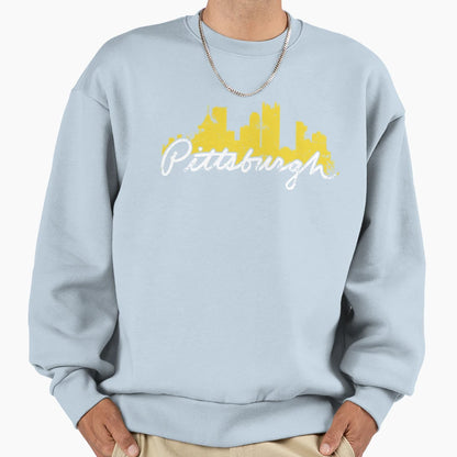 Pittsburgh Skyline Cursive Sweatshirt - Casual Everyday Wear Unisex - T-Shirt, Sweatshirt, Hoodie