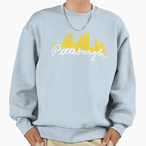 Pittsburgh Skyline Cursive Sweatshirt - Casual Everyday Wear Unisex - T-Shirt, Sweatshirt, Hoodie