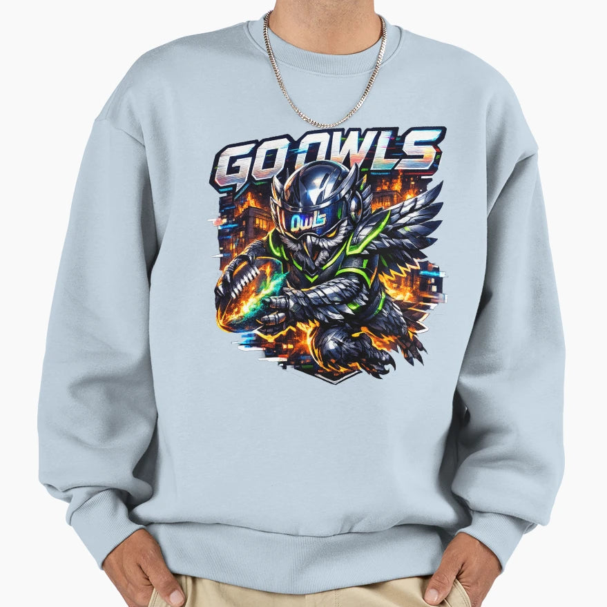 Cyber Owl Quarterback Neon Flames Sweatshirt - Trendy Graphic Men Women - T-Shirt, Sweatshirt, Hoodie