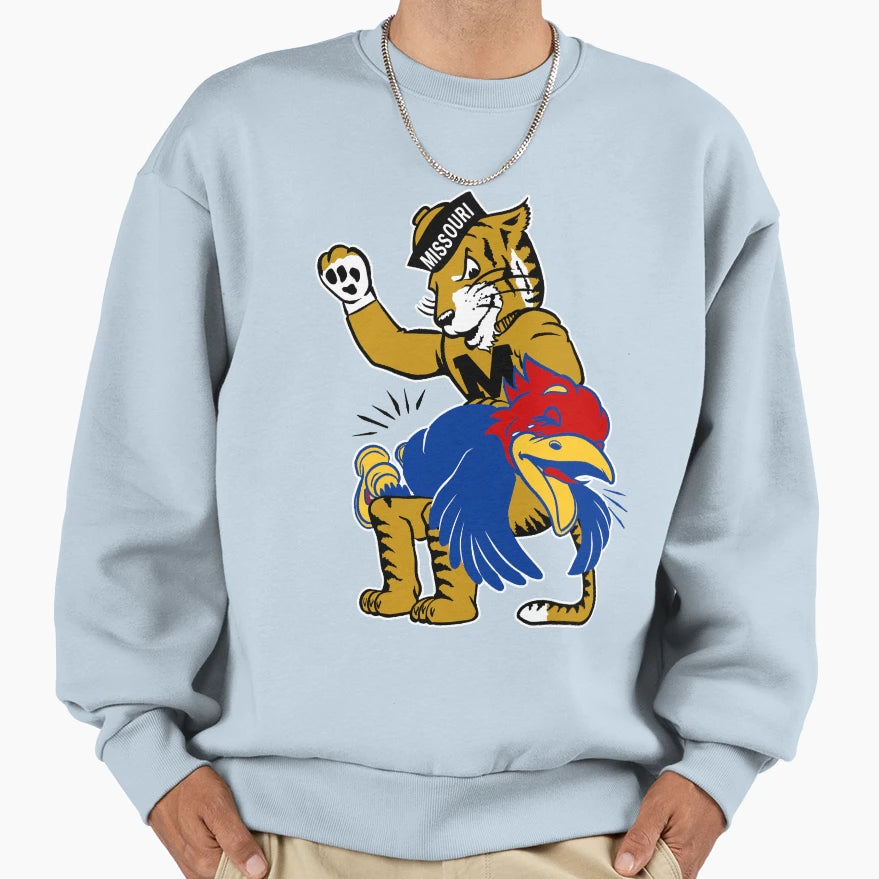 M U Tiger Vs K U Jayhawk Spanking Sweatshirt - Custom Art Print Men Women - T-Shirt, Sweatshirt, Hoodie