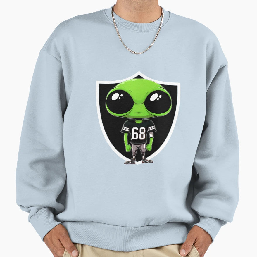 Alien Wearing 68 Raider Jersey Sweatshirt - Aesthetic Graphic Men Women - T-Shirt, Sweatshirt, Hoodie