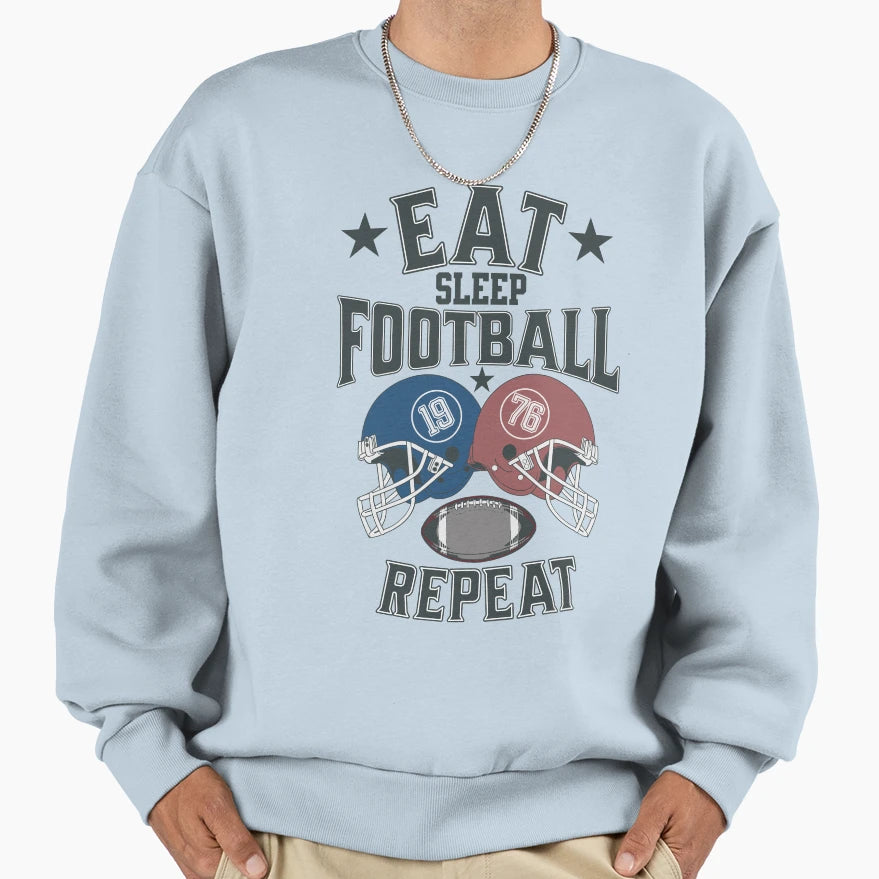 Eat Sleep Football Repeat Game Day Fan T-Shirt - Trendy Graphic Unisex - T-Shirt, Sweatshirt, Hoodie