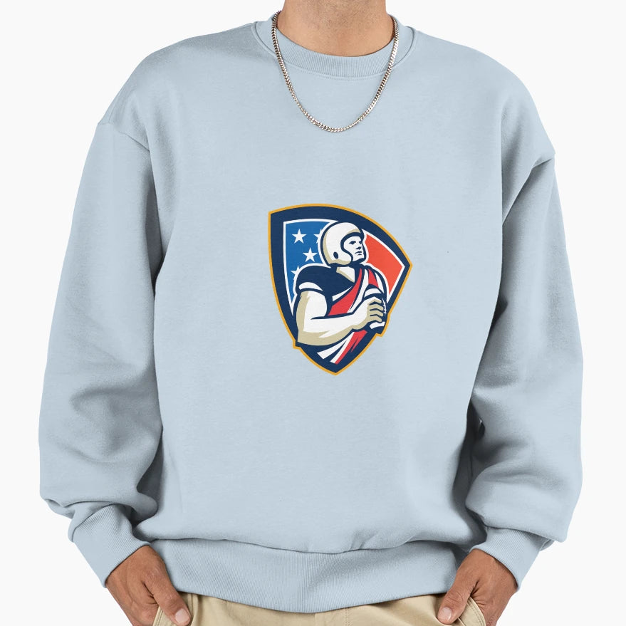 American Football Quarterback Shield Sweatshirt - Unique Graphic for Adults - T-Shirt, Sweatshirt, Hoodie