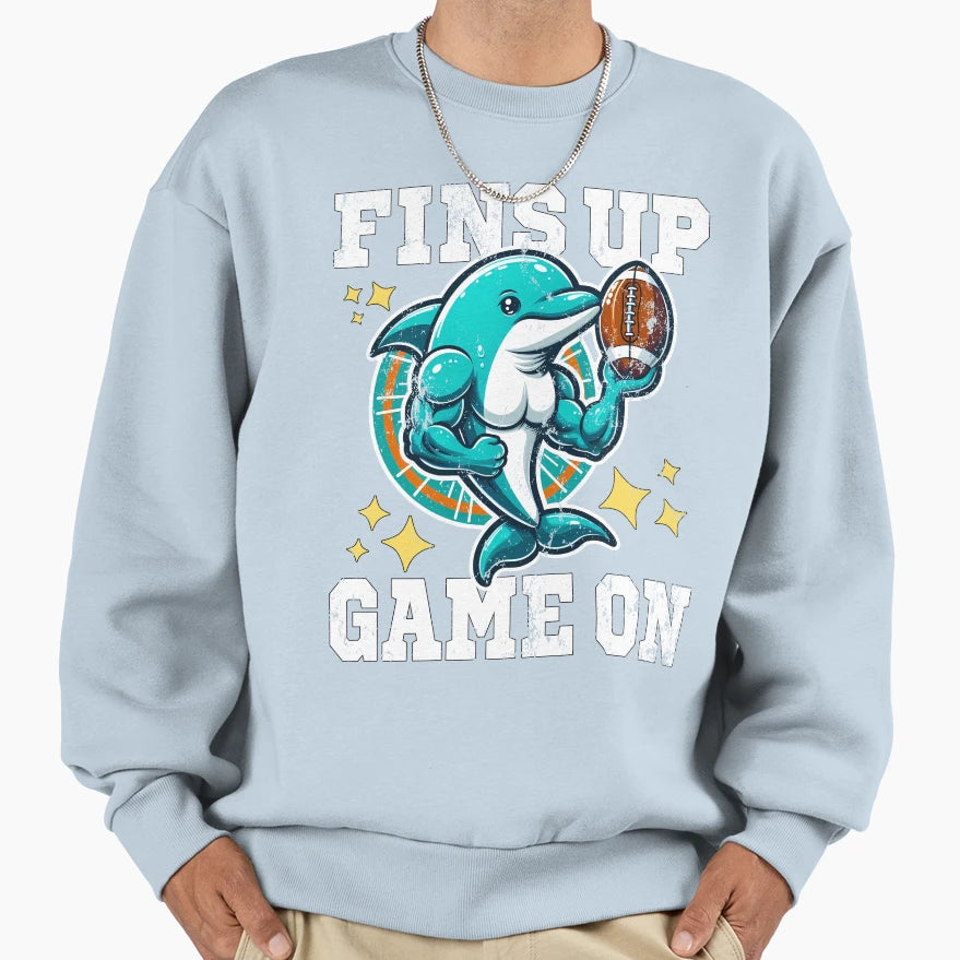 Fins Up Game Football Dolphins Sweatshirt - Fun Novelty Design for Adults - T-Shirt, Sweatshirt, Hoodie
