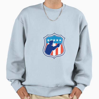 Policeman Silhouette Gun Flag Shield Sweatshirt - Unique Graphic Men Women - T-Shirt, Sweatshirt, Hoodie