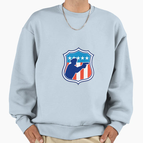 Policeman Silhouette Gun Flag Shield Sweatshirt - Unique Graphic Men Women - T-Shirt, Sweatshirt, Hoodie