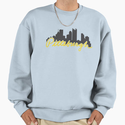 Pittsburgh Skyline Cursive Sweatshirt - Unique Graphic for Adults - T-Shirt, Sweatshirt, Hoodie