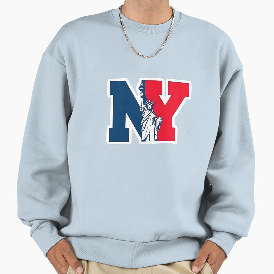 Ny Statue Liberty Red White Blue Sweatshirt - Minimalist Print Unisex - T-Shirt, Sweatshirt, Hoodie