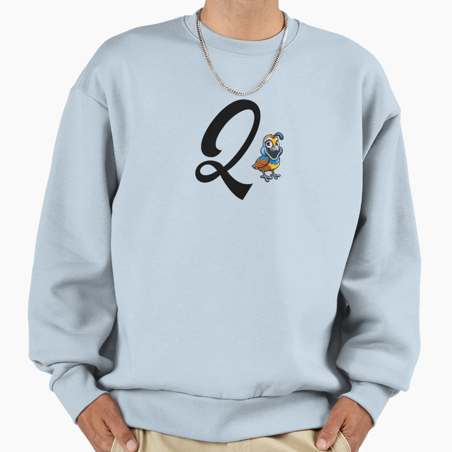 Q Quail Letter Alphabet Sweatshirt - Graphic Print for Adults - T-Shirt, Sweatshirt, Hoodie