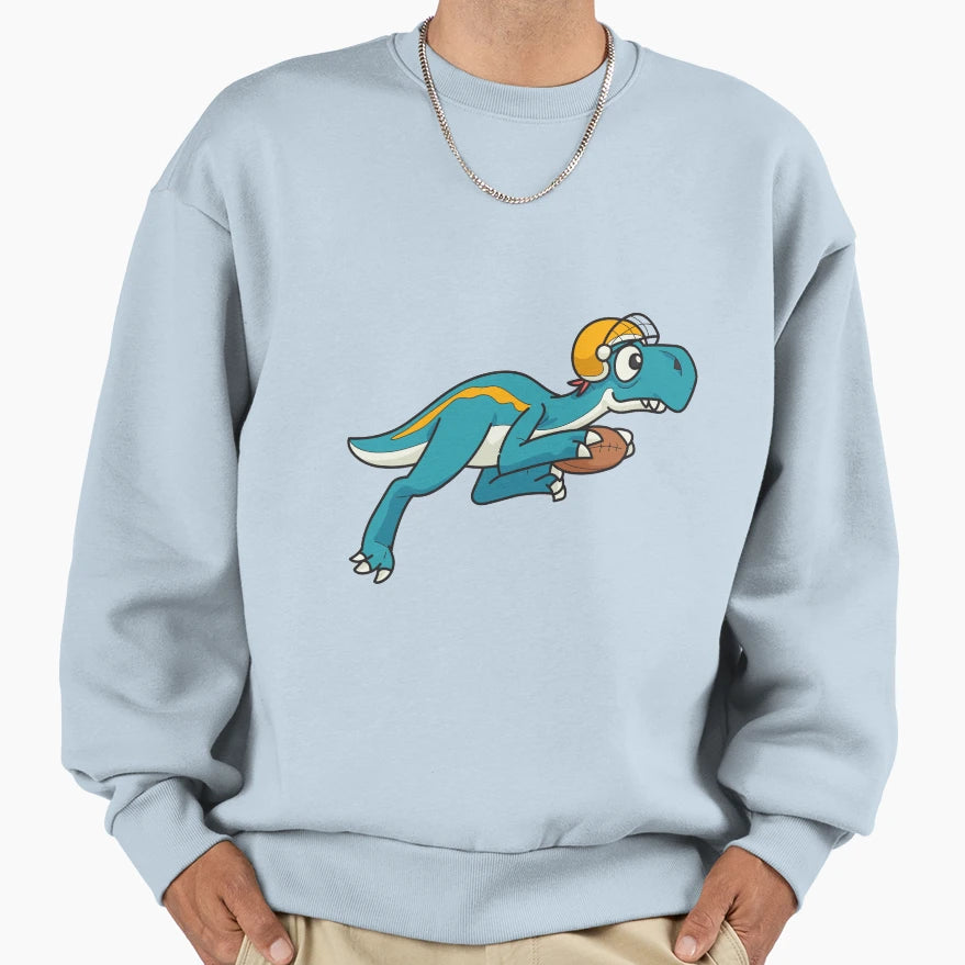 Blue Dinosaur Playing Football Sweatshirt - Minimalist Print for Adults - T-Shirt, Sweatshirt, Hoodie
