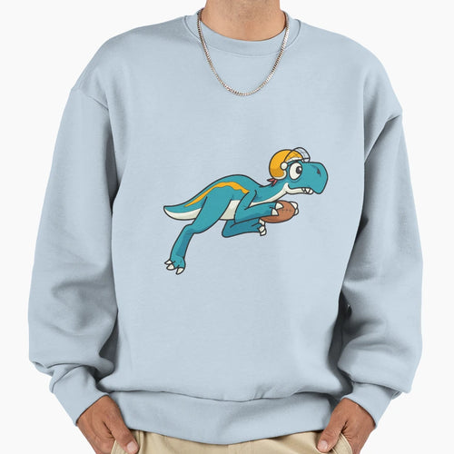 Blue Dinosaur Playing Football Sweatshirt - Minimalist Print for Adults - T-Shirt, Sweatshirt, Hoodie