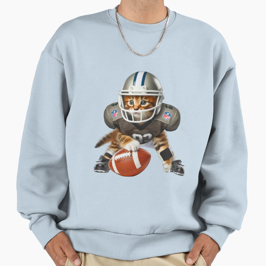 Kitten Playing American Football Sweatshirt - Minimalist Print Men Women - T-Shirt, Sweatshirt, Hoodie