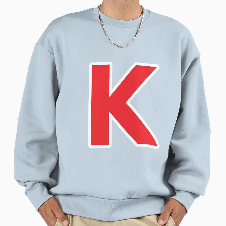 K Initial Letter K Red And White Sweatshirt - Custom Art Print Unisex - T-Shirt, Sweatshirt, Hoodie