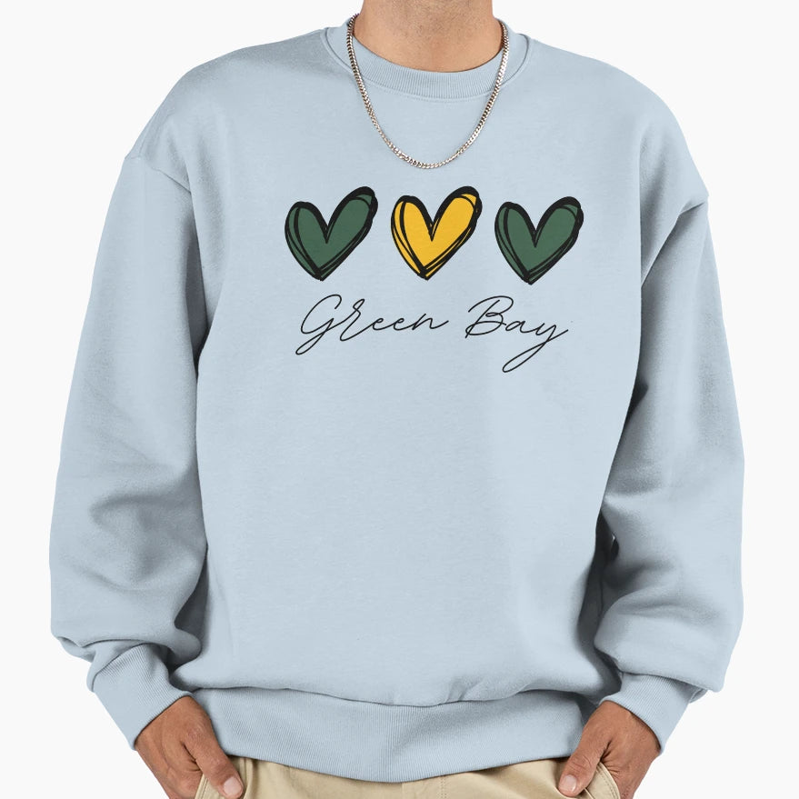 Green Bay Hearts Go Pack Go Sweatshirt - Fun Novelty Design for Adults - T-Shirt, Sweatshirt, Hoodie