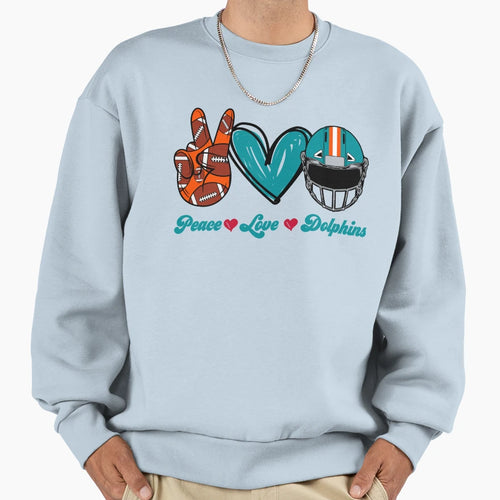 Peace Love Dolphins Football Team Sweatshirt - Trendy Graphic for Adults - T-Shirt, Sweatshirt, Hoodie