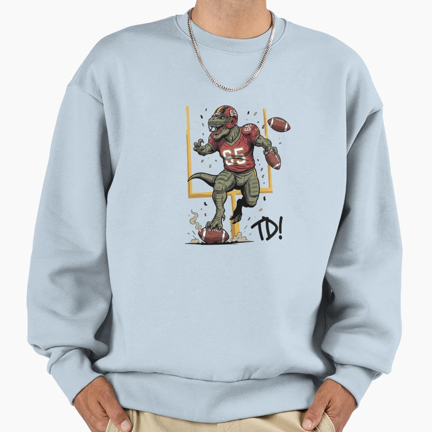 Dino Touchdown Football Raptor Sweatshirt - Minimalist Print for Adults - T-Shirt, Sweatshirt, Hoodie