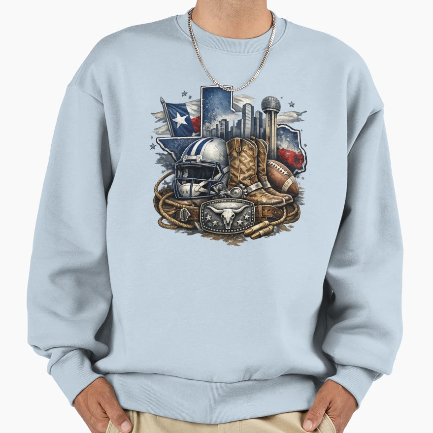 Texas Football Cowboy Boots Sweatshirt - Novelty Apparel for Adults - T-Shirt, Sweatshirt, Hoodie