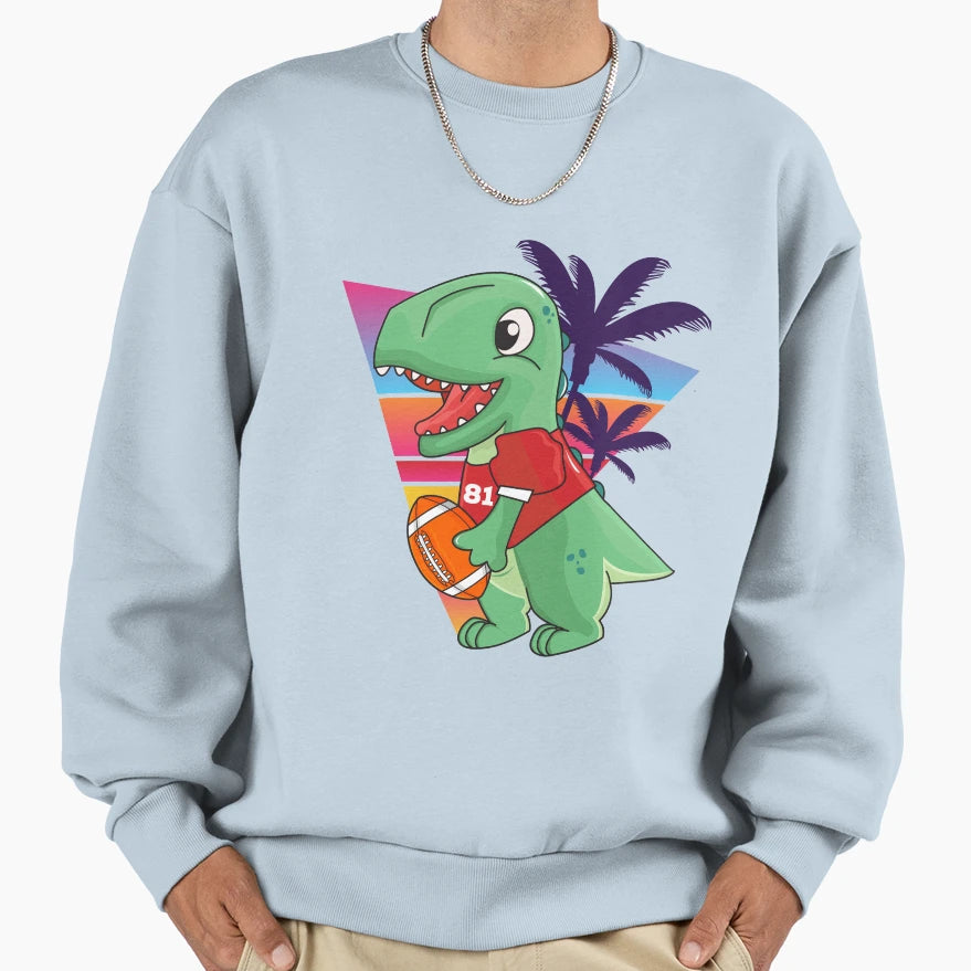 Dinosaur Playing American Sweatshirt - Fun Novelty Design for Adults - T-Shirt, Sweatshirt, Hoodie