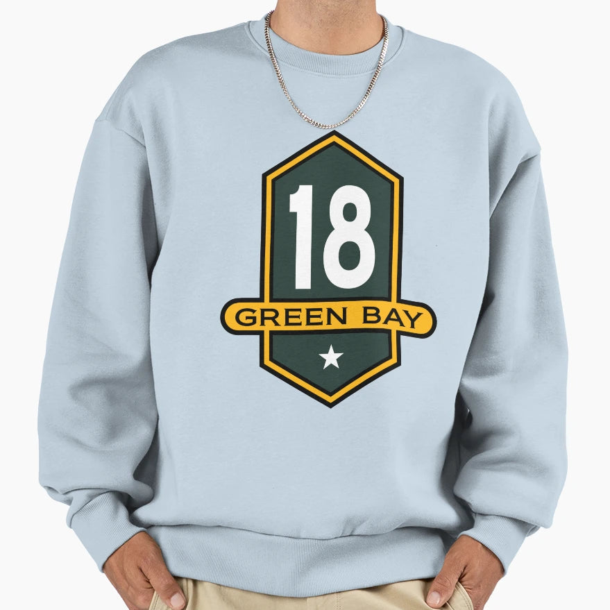 Green Bay 18 Emblem Sweatshirt - Unique Graphic Unisex - T-Shirt, Sweatshirt, Hoodie