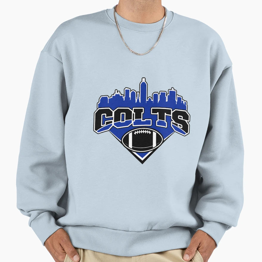 Colts Football Skyline Football Sweatshirt - Fun Novelty Design for Adults - T-Shirt, Sweatshirt, Hoodie