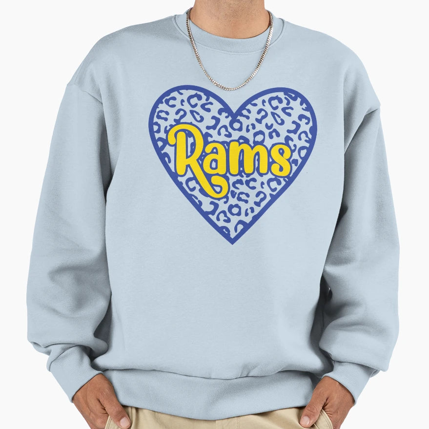 Rams Leopard Heart Sweatshirt - Fun Novelty Design Unisex - T-Shirt, Sweatshirt, Hoodie