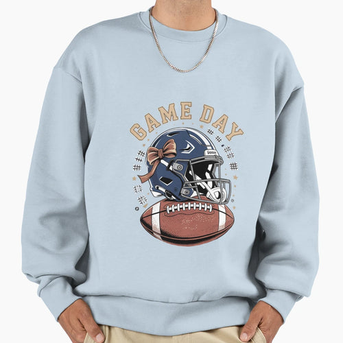Football Mom Blue Coquette Bow Game Day Sweatshirt - Trendy Graphic Unisex - T-Shirt, Sweatshirt, Hoodie