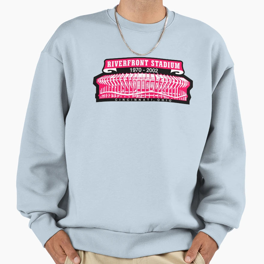 Riverfront Stadium Sweatshirt - Minimalist Print Unisex - T-Shirt, Sweatshirt, Hoodie