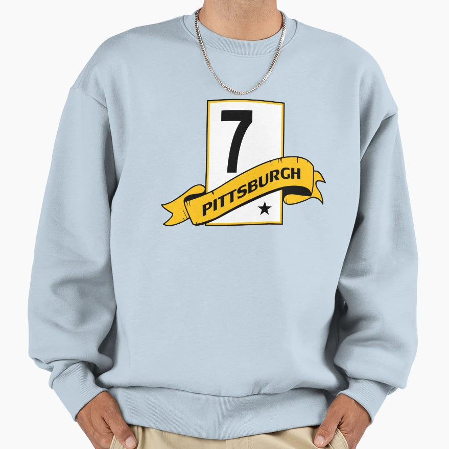 Pittsburgh 7 Banner Emblem White Sweatshirt - Streetwear Style Unisex - T-Shirt, Sweatshirt, Hoodie