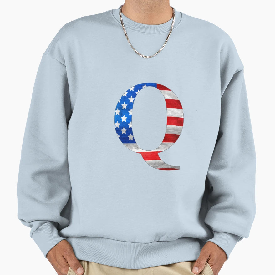 Us Usa America Flag Capital Letter Q Sweatshirt - Novelty Apparel Unisex - T-Shirt, Sweatshirt, Hoodie