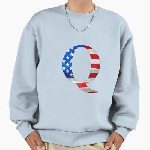 Us Usa America Flag Capital Letter Q Sweatshirt - Novelty Apparel Unisex - T-Shirt, Sweatshirt, Hoodie