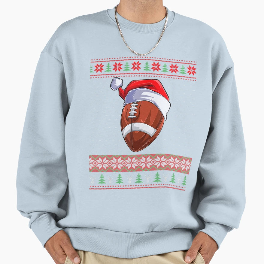 Football Ball Santa Hat Fun Ball Santa Sweatshirt - Trendy Graphic Unisex - T-Shirt, Sweatshirt, Hoodie