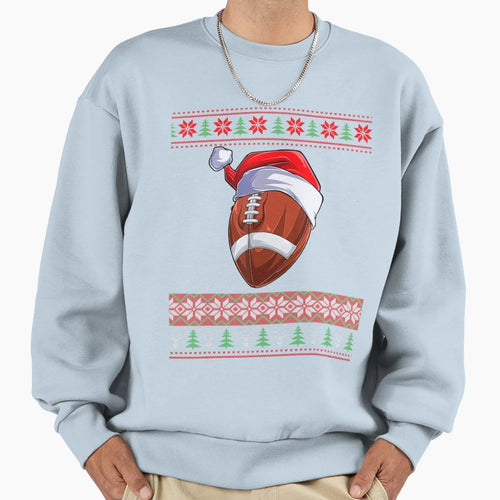 Football Ball Santa Hat Fun Ball Santa Sweatshirt - Trendy Graphic Unisex - T-Shirt, Sweatshirt, Hoodie