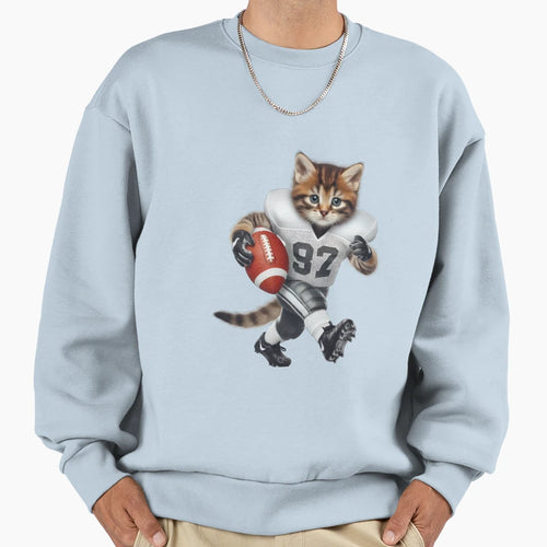 Kitty Playing American Football Sweatshirt - Fun Novelty Design for Adults - T-Shirt, Sweatshirt, Hoodie