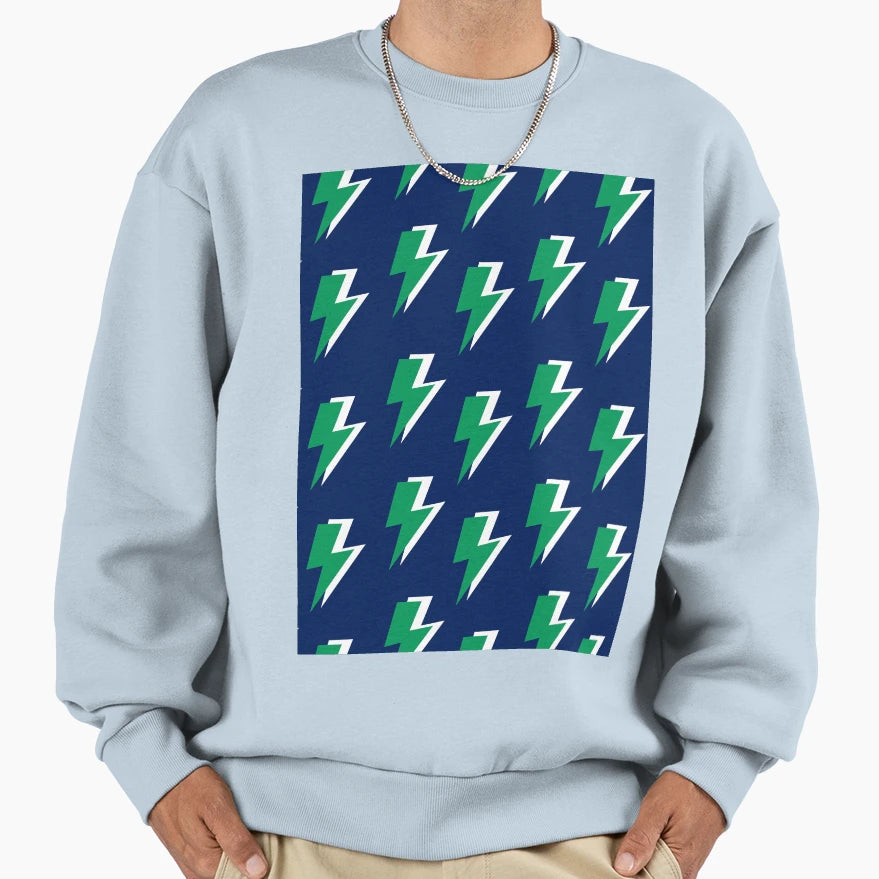 Green Lightning Blue Background Sweatshirt - Trendy Graphic Unisex - T-Shirt, Sweatshirt, Hoodie