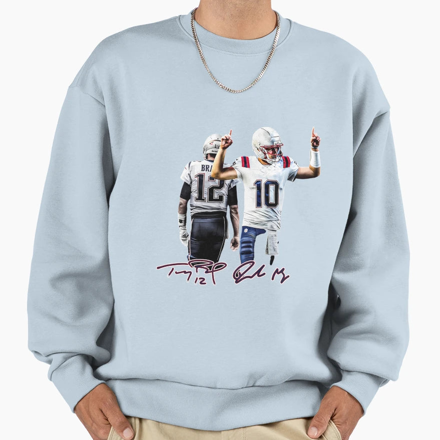 New England Football TB And Drake Maye Sweatshirt - Graphic Print Unisex - T-Shirt, Sweatshirt, Hoodie