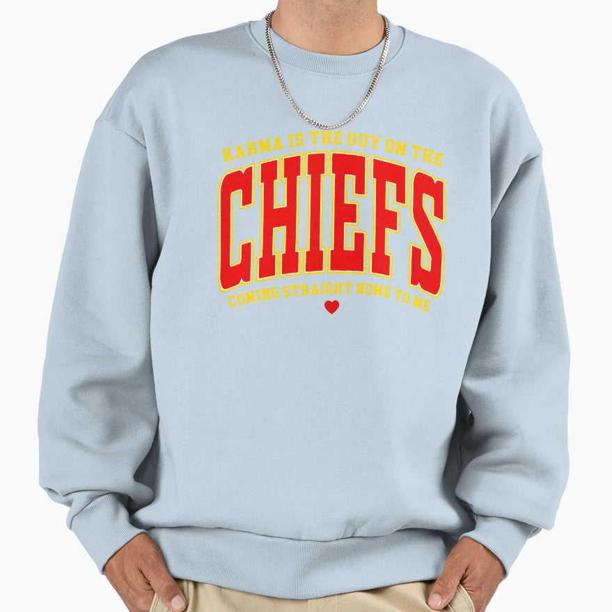 Karma Is Guy Chiefs Chiefs Era Go Sweatshirt - Trendy Graphic Unisex - T-Shirt, Sweatshirt, Hoodie