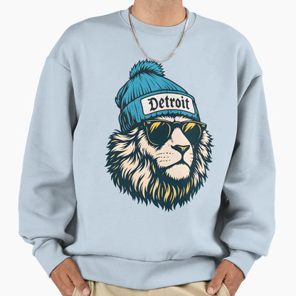 Hipster Lion Sunglasses And Detroit Sweatshirt - Unique Graphic for Adults - T-Shirt, Sweatshirt, Hoodie