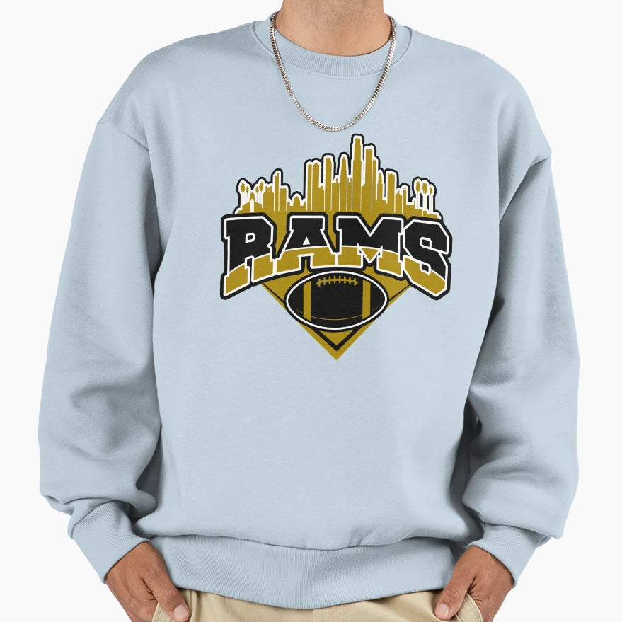 Rams Football Skyline Football Team Sweatshirt - Fun Novelty Design Unisex - T-Shirt, Sweatshirt, Hoodie