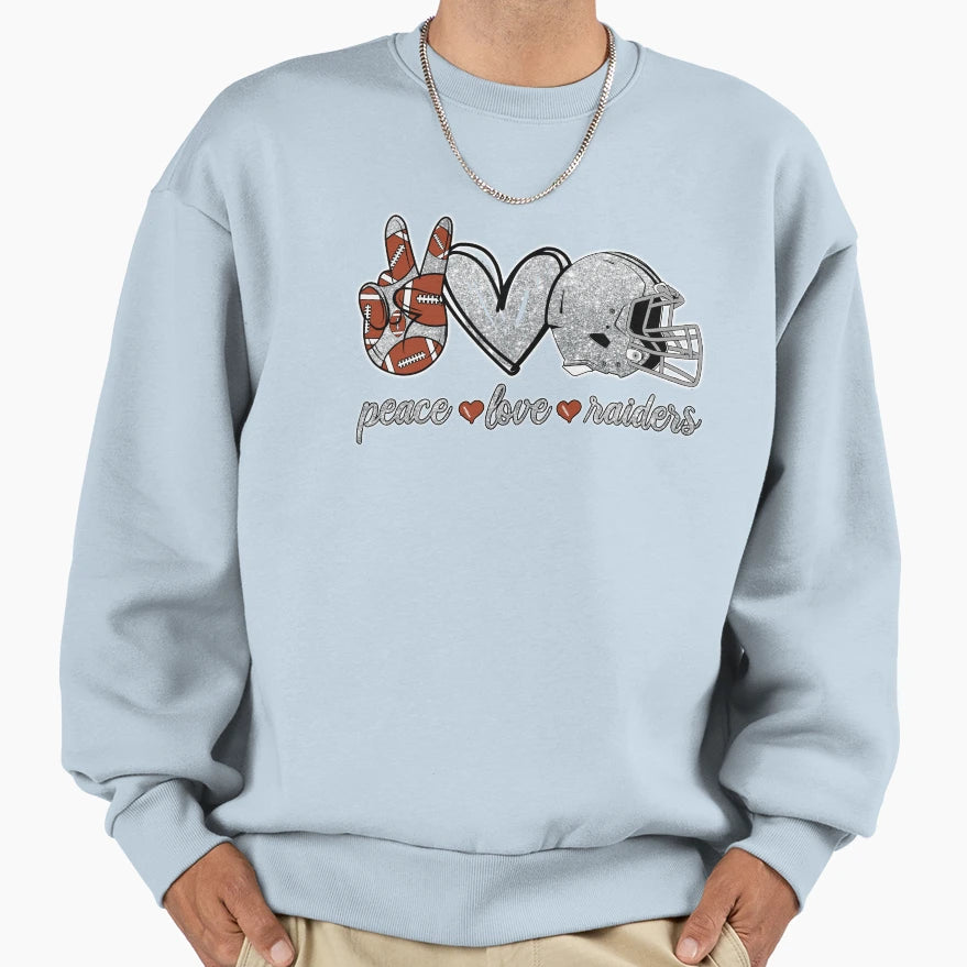 Peace Love Raiders Football Team Sweatshirt - Aesthetic Graphic for Adults - T-Shirt, Sweatshirt, Hoodie