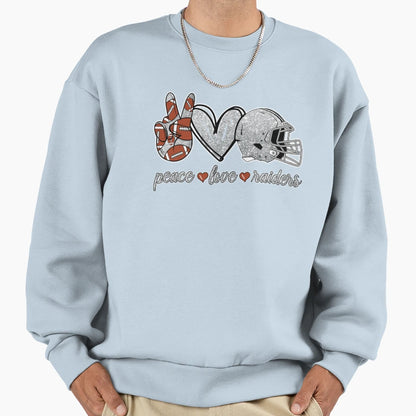 Peace Love Raiders Football Team Sweatshirt - Aesthetic Graphic for Adults - T-Shirt, Sweatshirt, Hoodie