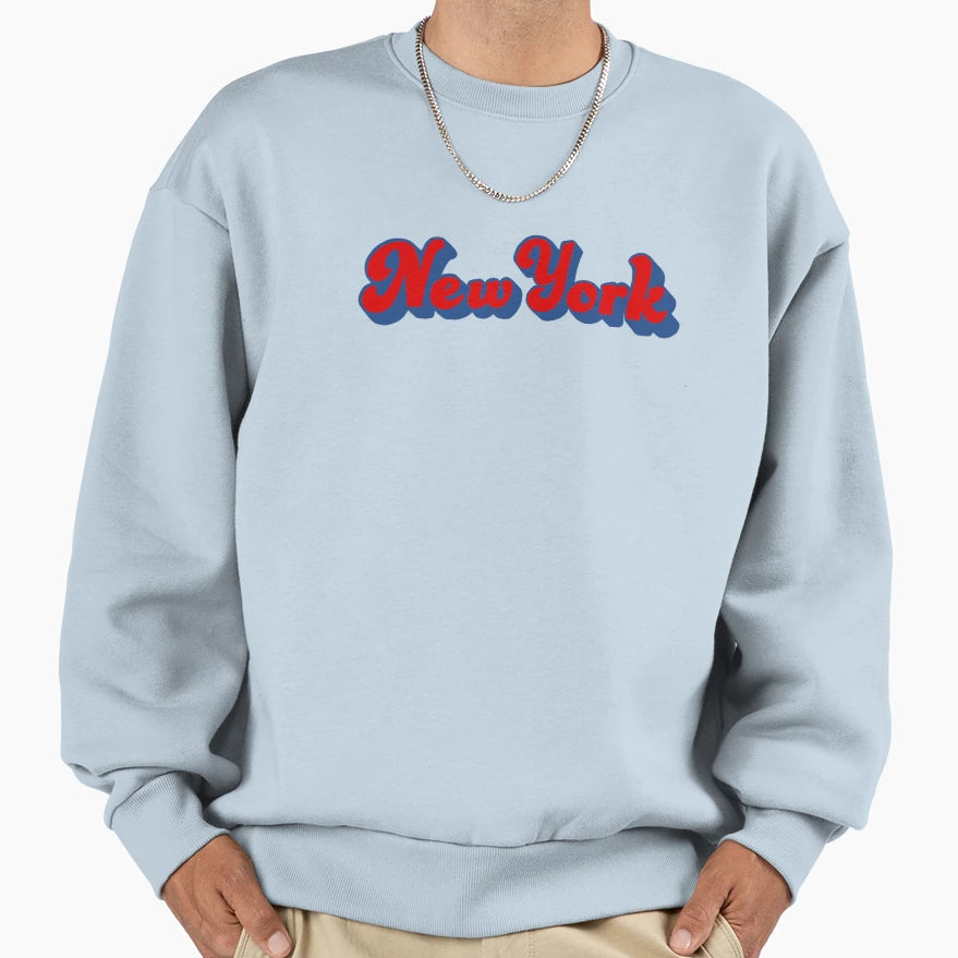 New York 70S Font Red And Blue Sweatshirt - Streetwear Style Unisex - T-Shirt, Sweatshirt, Hoodie