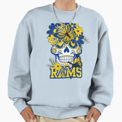 Los Angeles Rams Scull Sweatshirt - Fun Novelty Design Unisex - T-Shirt, Sweatshirt, Hoodie