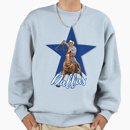 Cowboy Horse Between Blue Star Sweatshirt - Fun Novelty Design for Adults - T-Shirt, Sweatshirt, Hoodie